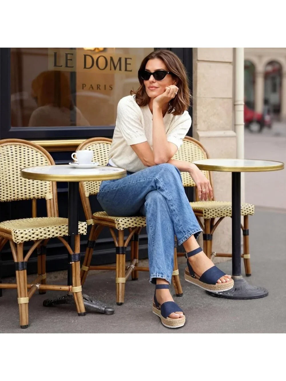 Womens Navy Blue Comfortable Platform Espadrilles Ankle Strap Wedge Sandal Shoes
